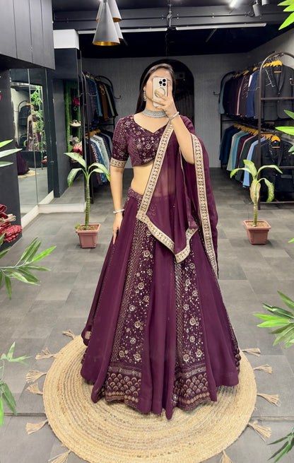 Trending wine colour lehenga georgette fabric and work fully stitched