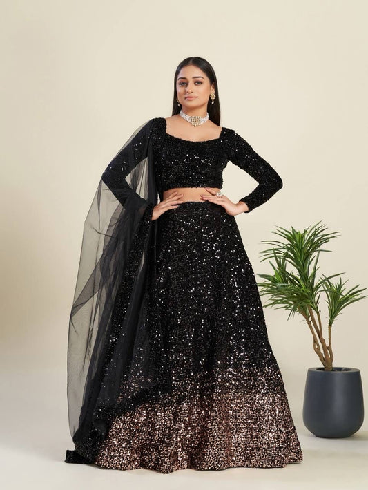 Bahaar - Black and Gold dual tone fully sequenced Lehenga fully stitched