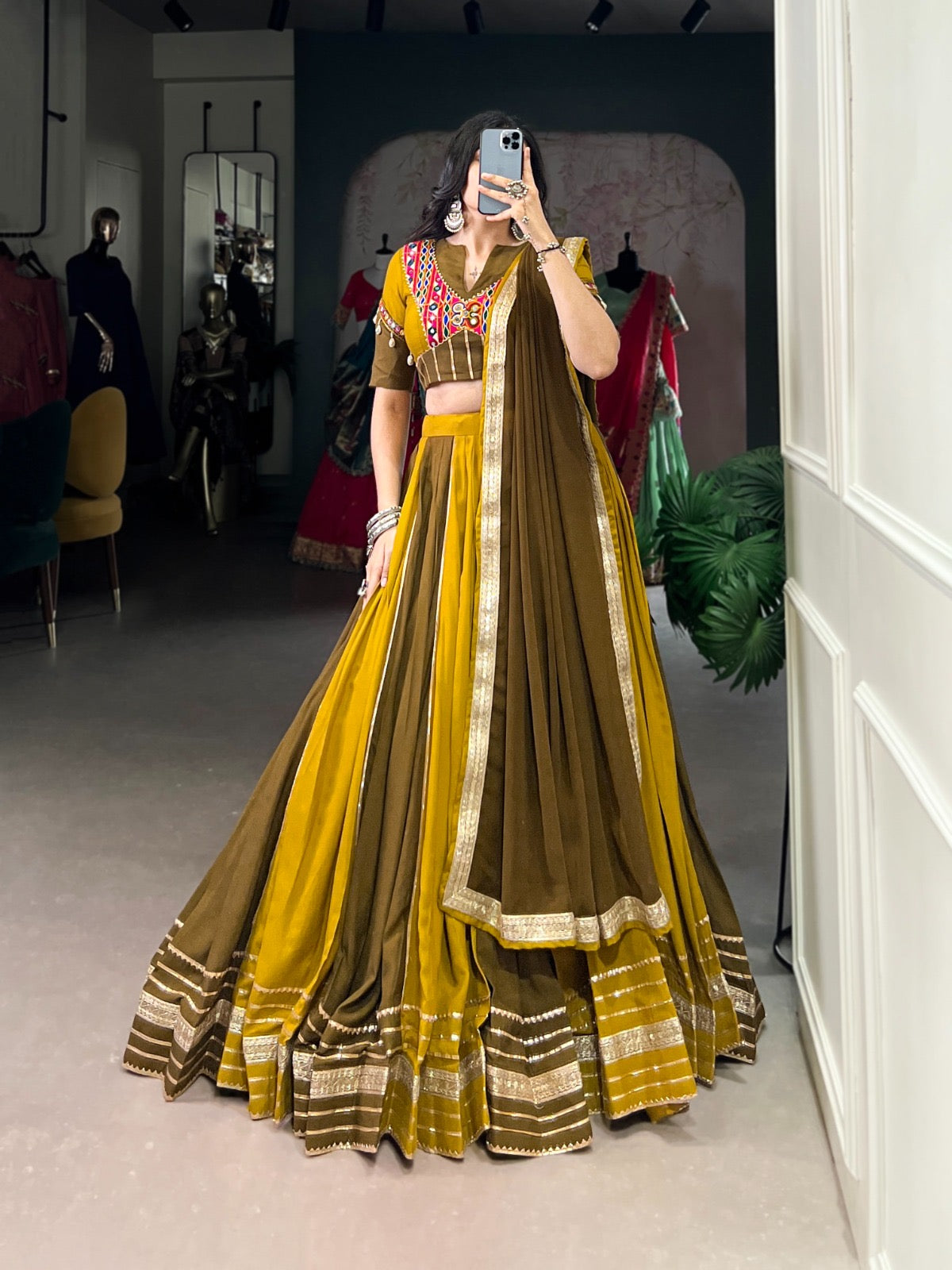 Unique Contrast Navratri Special Dual Colour Cotton Chaniya Choli