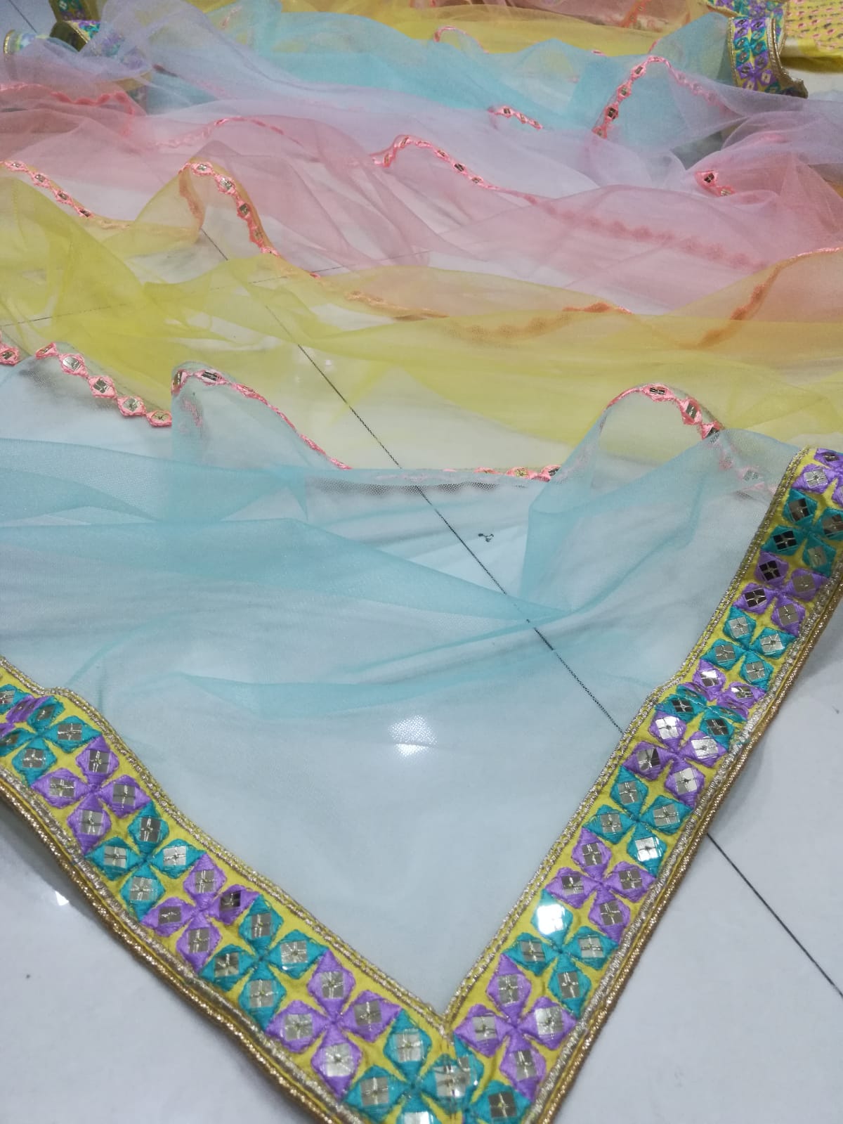 Premium Pastel Rainbow Dola Silk Readymade Lehenga