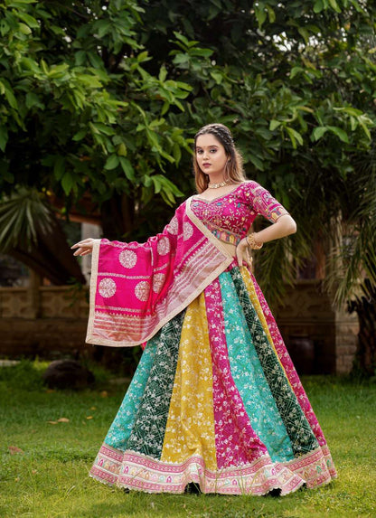 Heavy mono satin colourful fully stitched lehenga with blouse, dupatta and can can