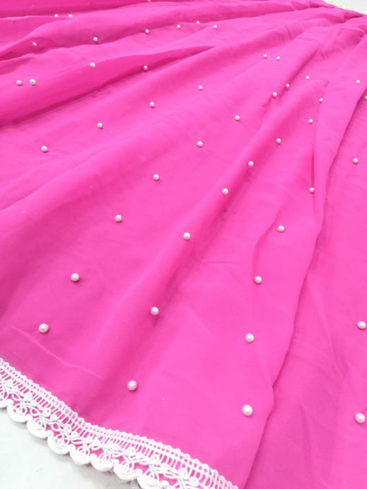 Casual Pink and Offwhite Combination Beautiful Georgette Fully Stitched Lehenga