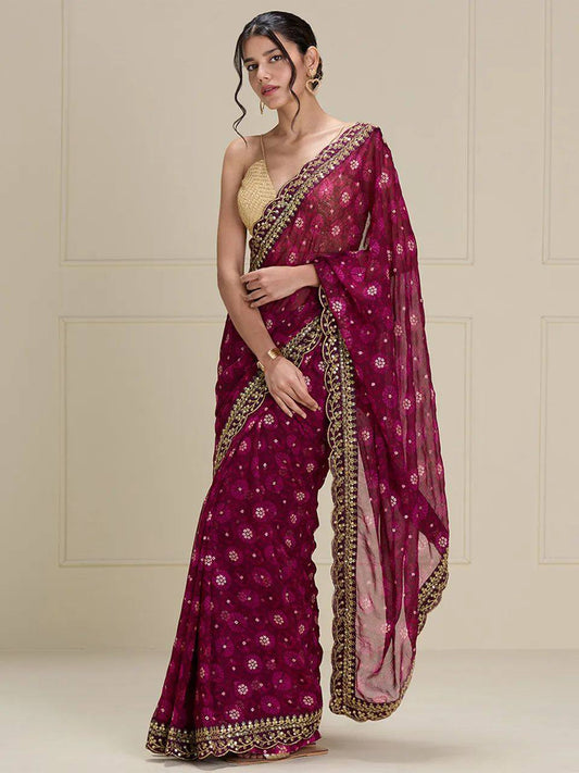 Premium Lace Border Saree with Fully stitched Blouse