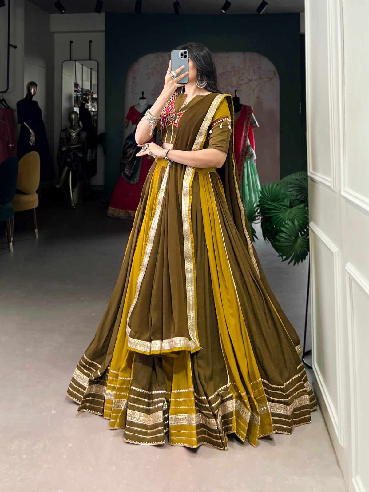 Unique Contrast Navratri Special Dual Colour Cotton Chaniya Choli