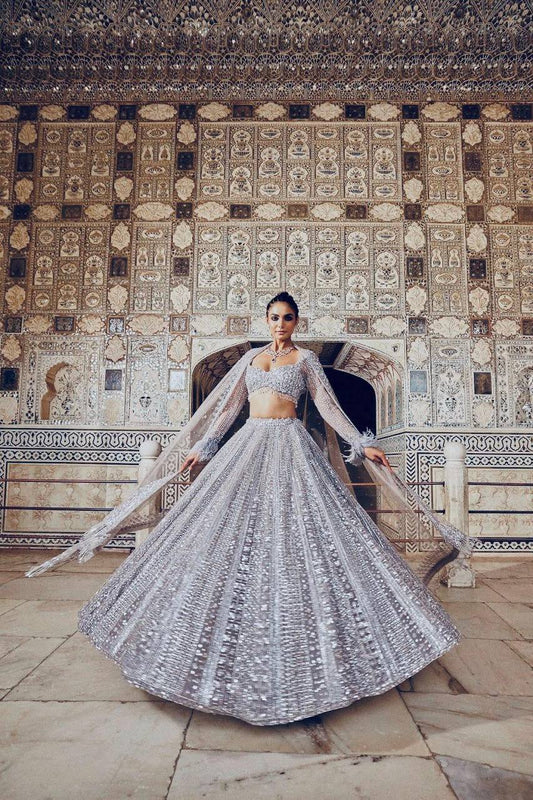 Premium Shimmer Silk Grey Lehenga Fully Stitched