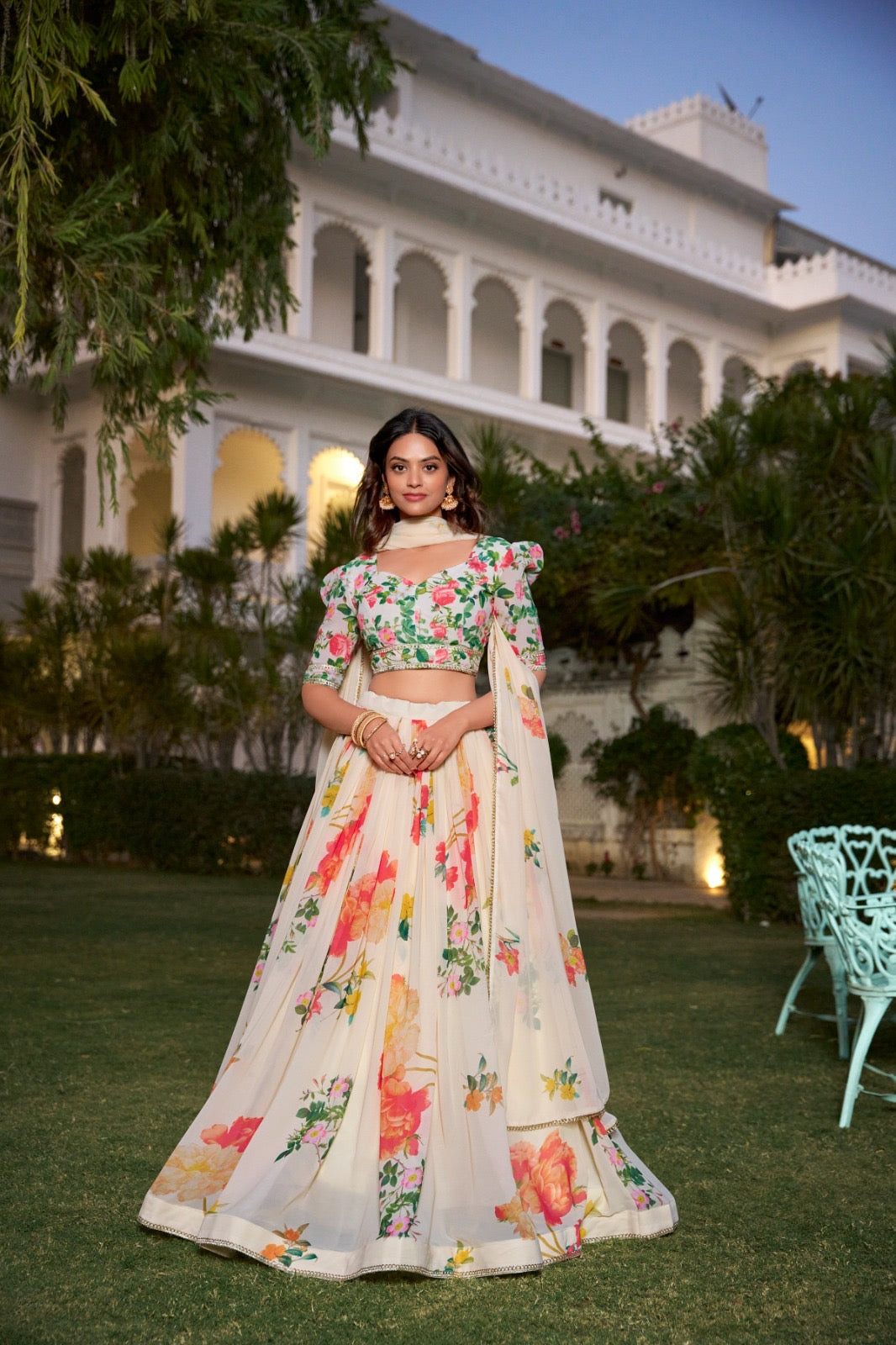 Twirl & Tell - Beautiful Floral Statement Soft Georgette Fully Stitched Lehenga Set