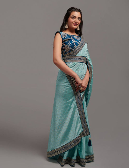 Beautiful Chinnon Saree with Fully Stitched Blouse
