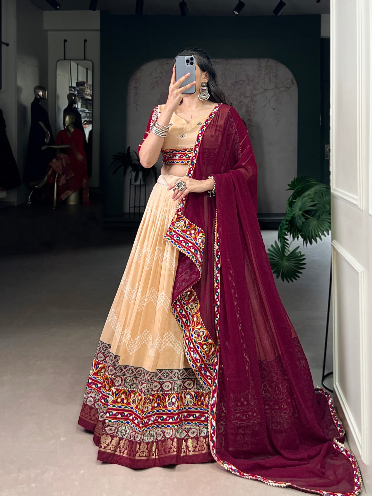 Saheli - Beautiful Gamthi Work Tasar Silk Lehenga Choli for Navratri