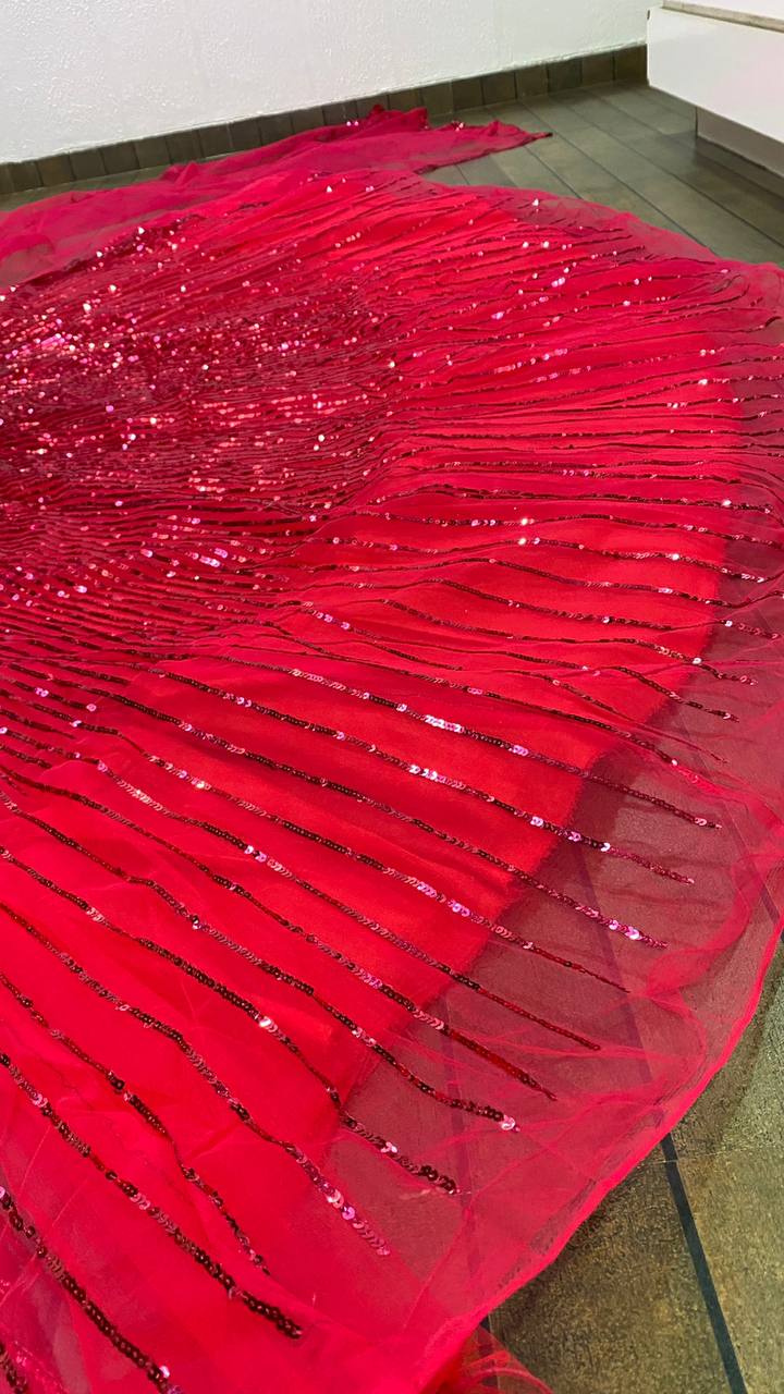 Rani Pink double layered Organza fully stitched lehenga