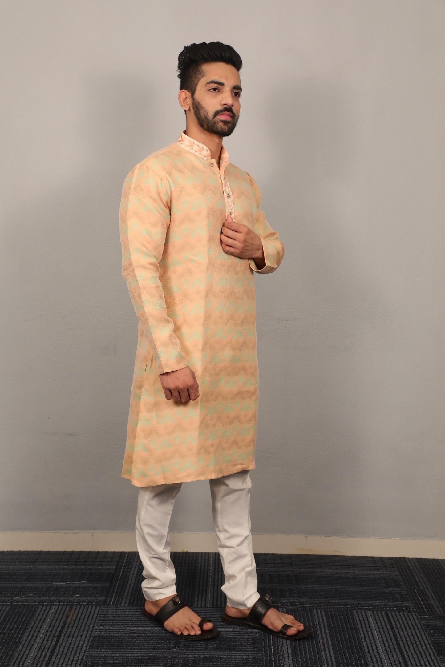 Men's Soft Jacquard Silk Self Weaving Pattern Kurta with Pajama