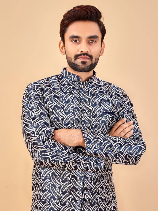 Navy blue Men's traditional indo western bollywood style with pajama