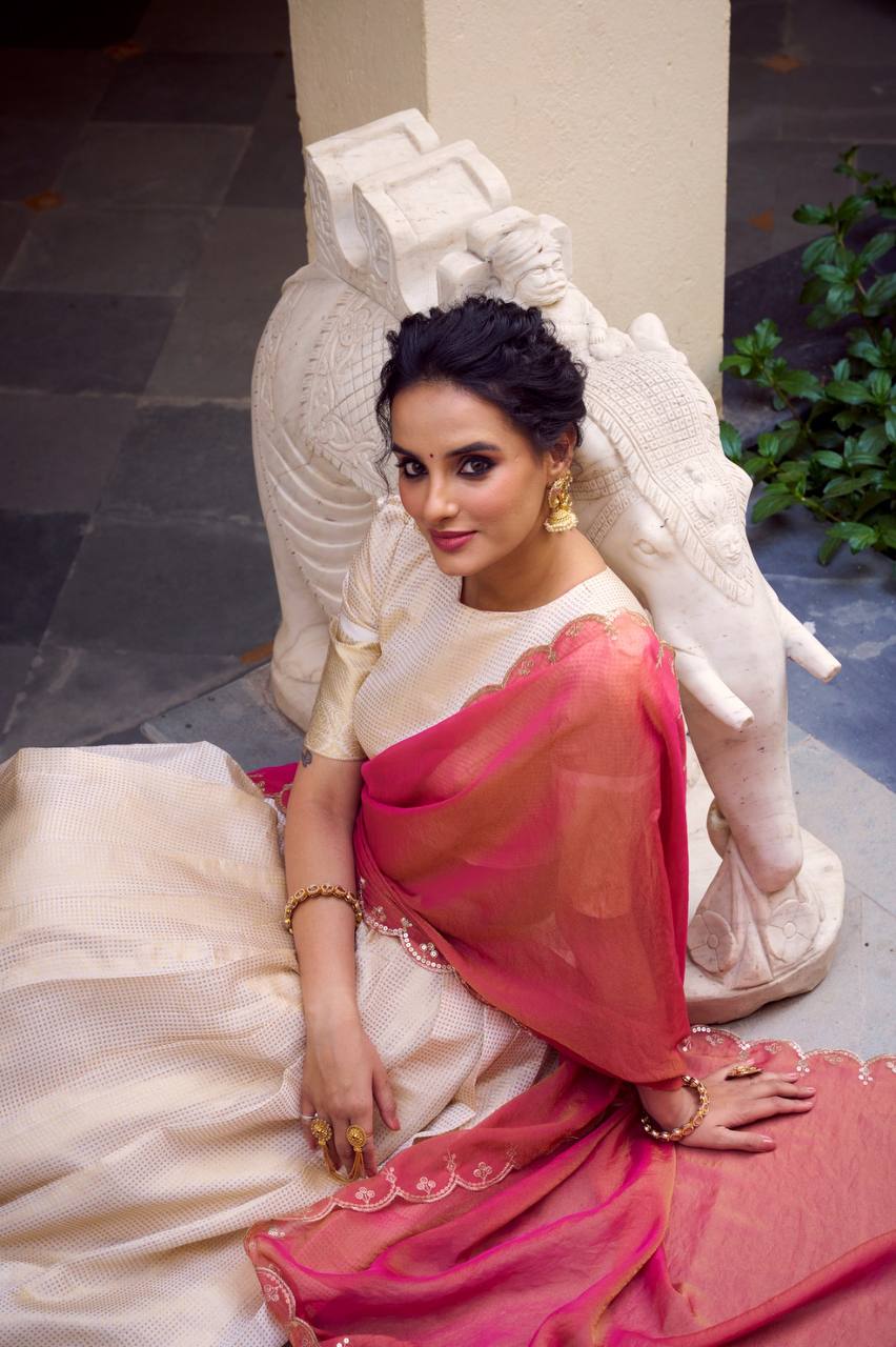 White & Pink Elegant Silk Lehenga Minimal yet Classy Fully Stitched