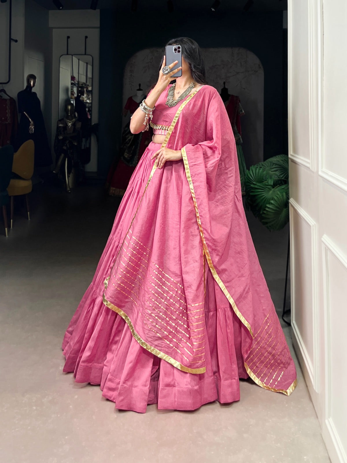 Kahani - Pastel Pink Silk Minimalist Fully Stitched Lehenga