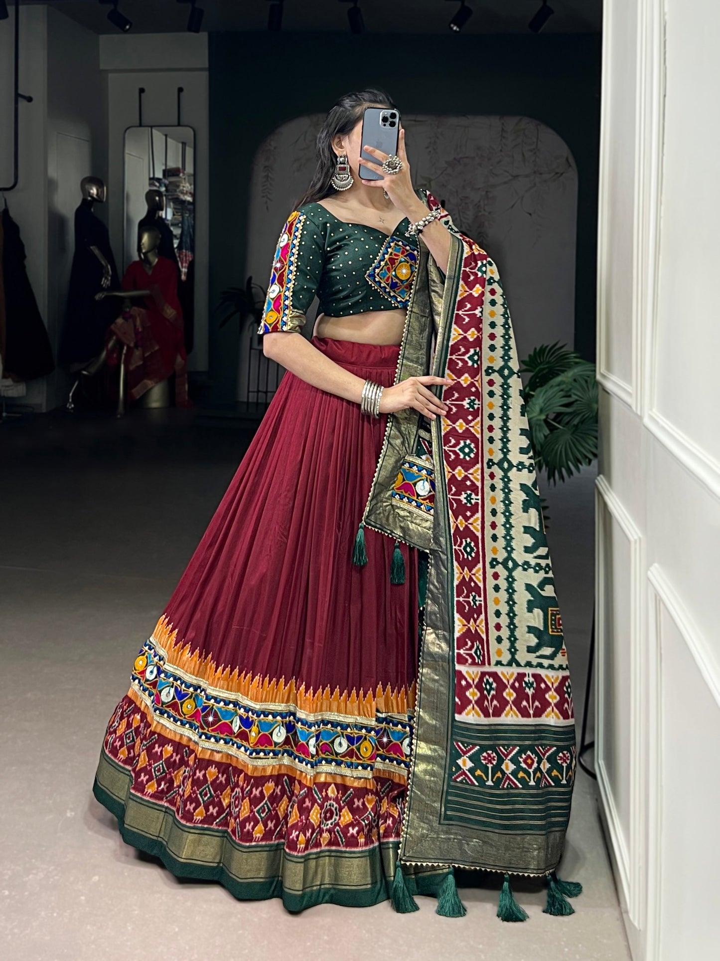 Saheli - Beautiful Gamthi Work Tasar Silk Lehenga Choli for Navratri