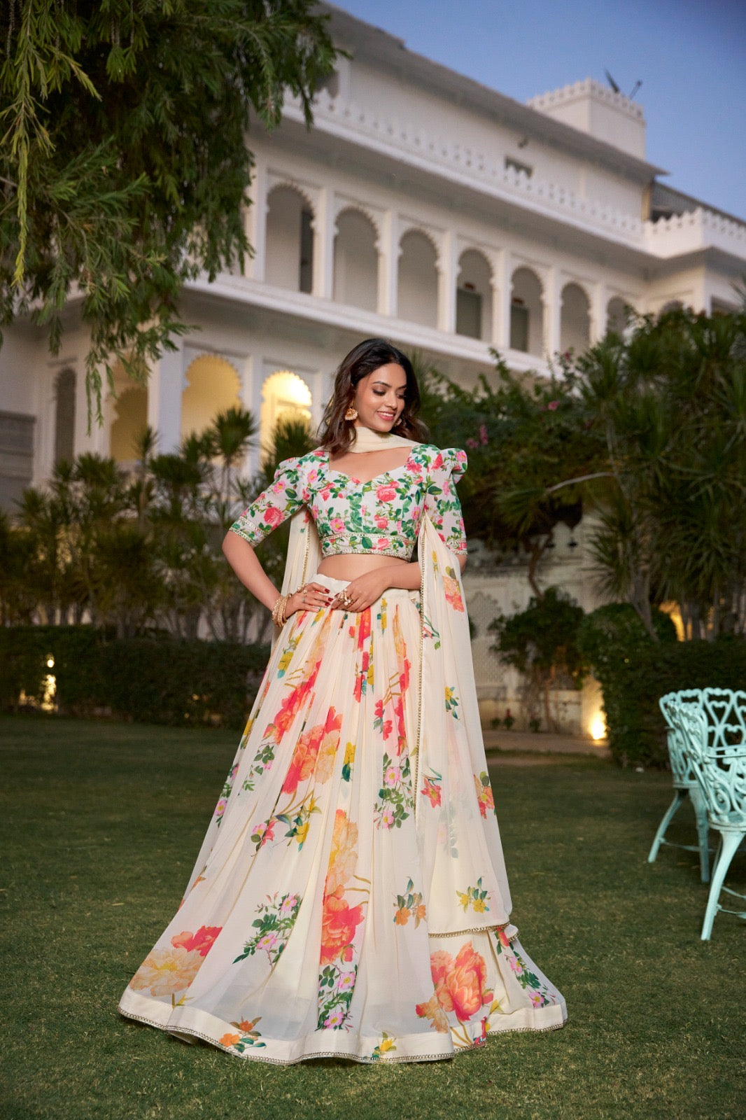 Twirl & Tell - Beautiful Floral Statement Soft Georgette Fully Stitched Lehenga Set