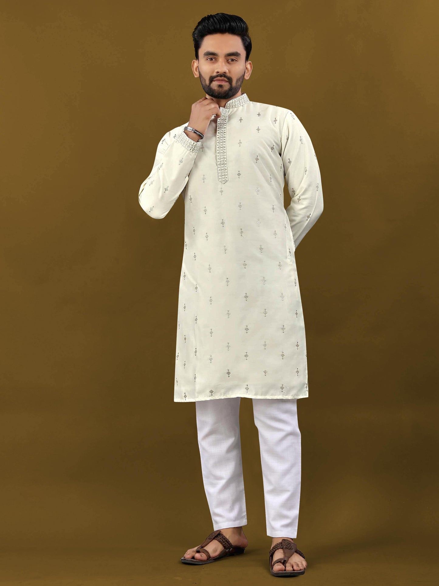 Premium Men's Soft Silk Embroidered Kurta with Pajama