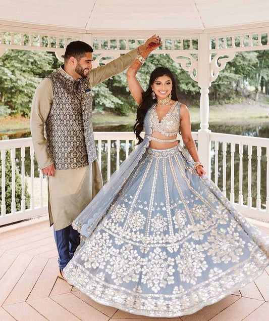 Light Grey blue fully stitched lehenga