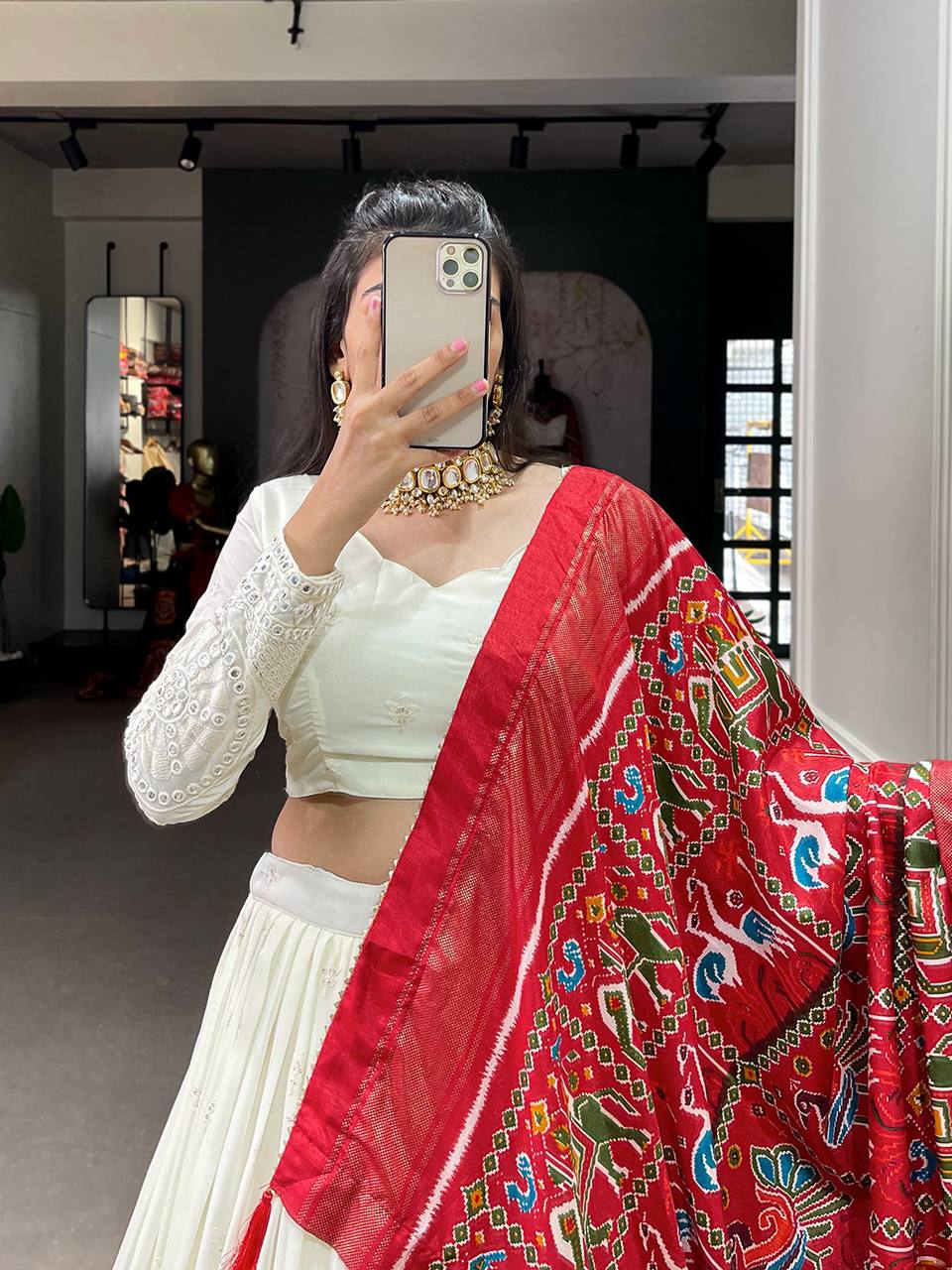 Navratri Special Off white Mirror Work Lehenga in 2 Beautiful Colours