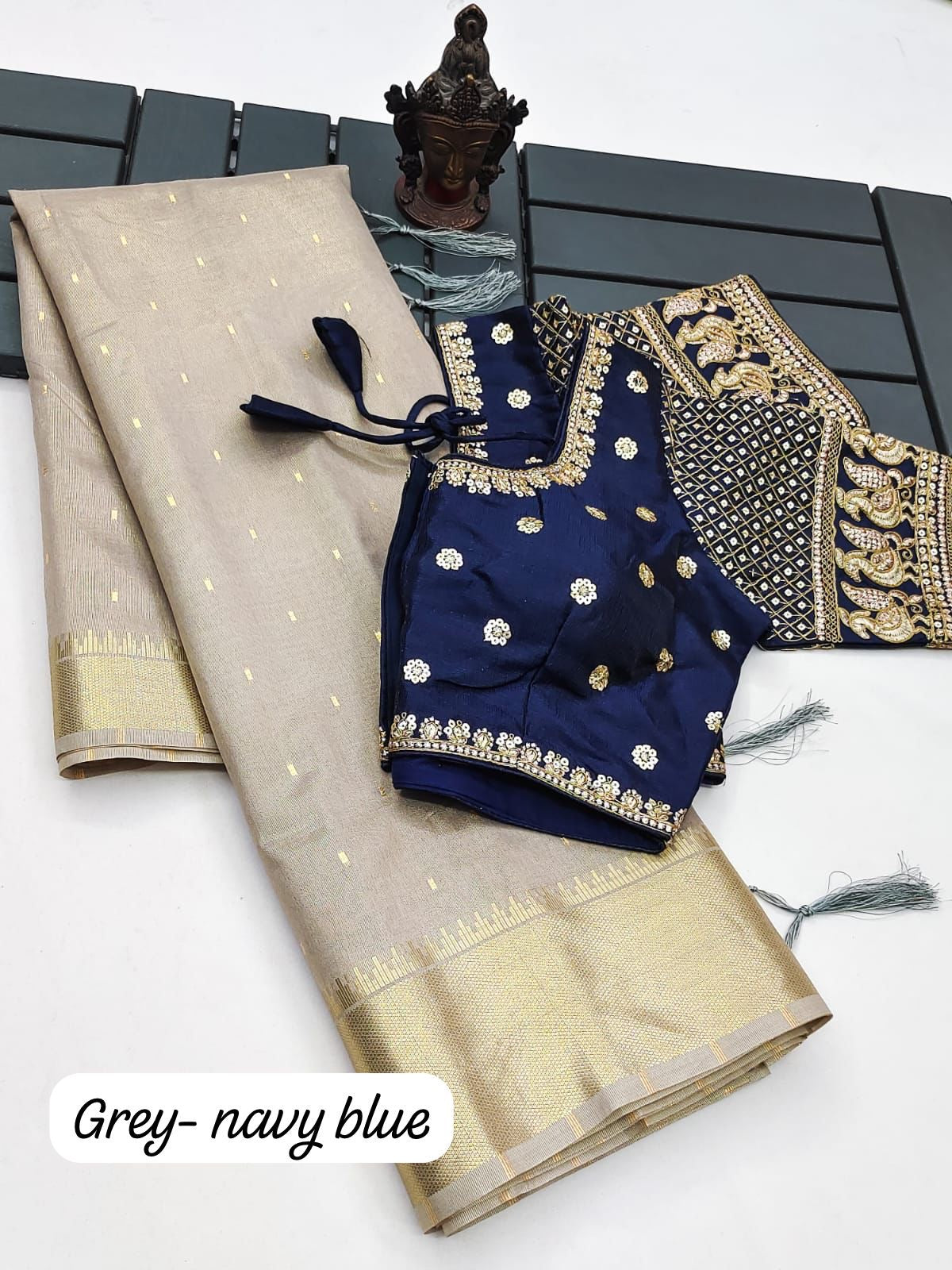 A Soft Tissue Silk saree with Readymade work Blouse