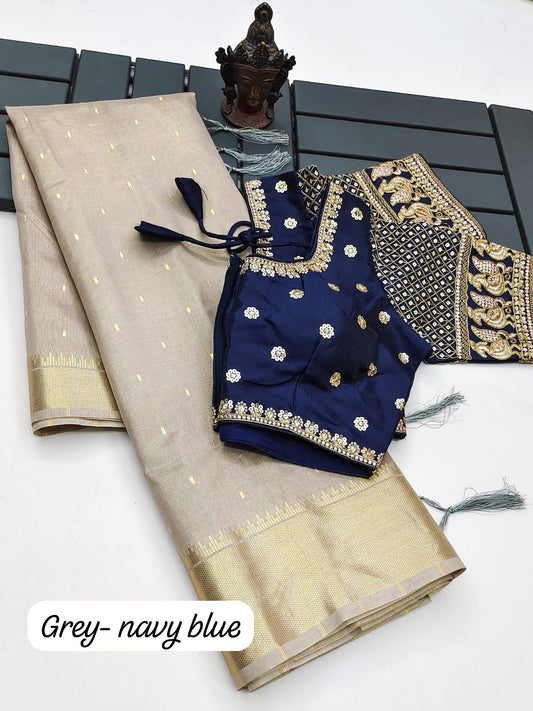 Soft Tissue Silk saree with Readymade work Blouse