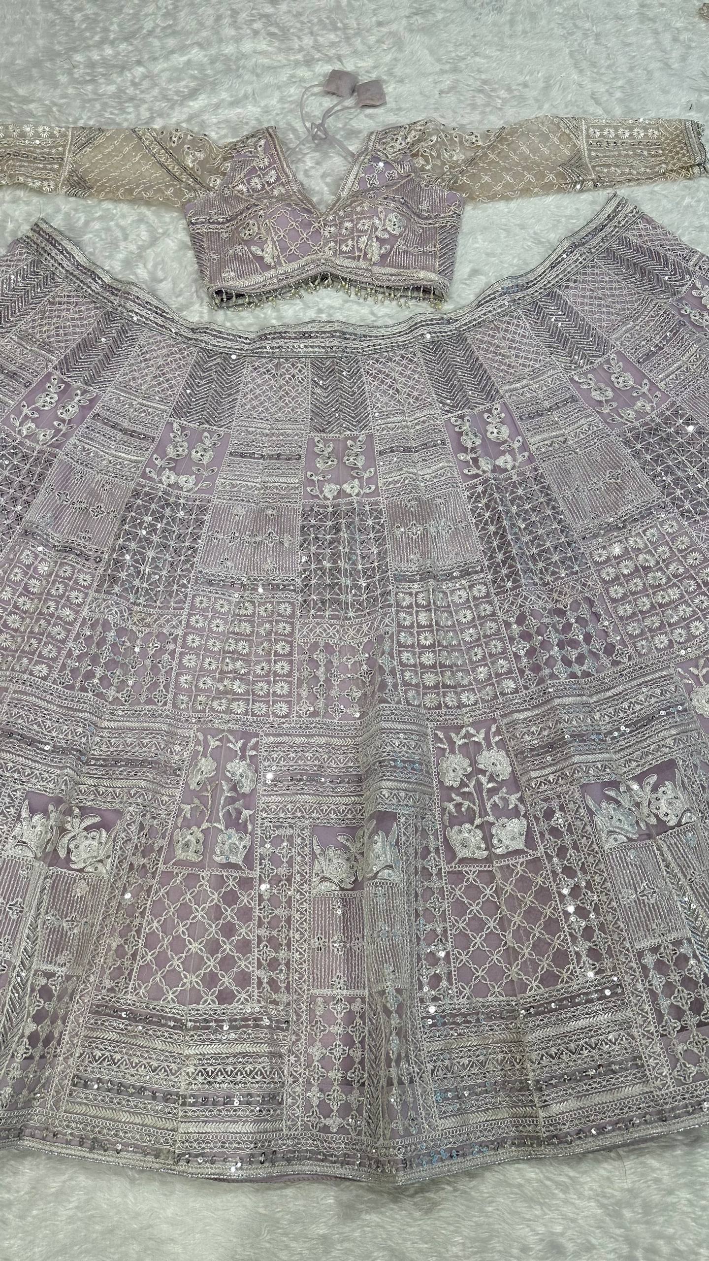 Siya - Pastel Light Colour beautiful Net Embroidered Lehenga