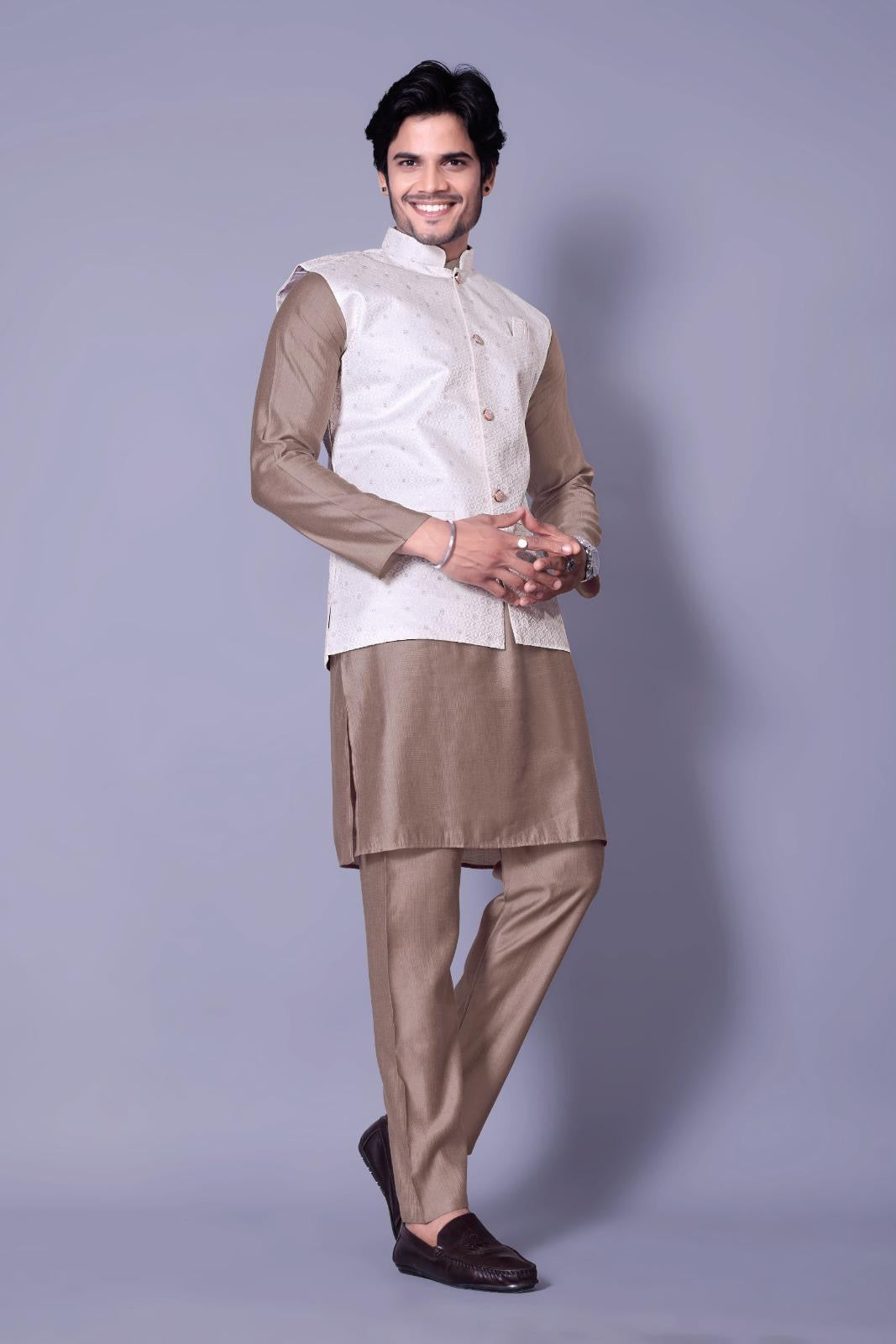 Elegant Brown Koti Kurta For Men- Festive Indian Ethnic Wear