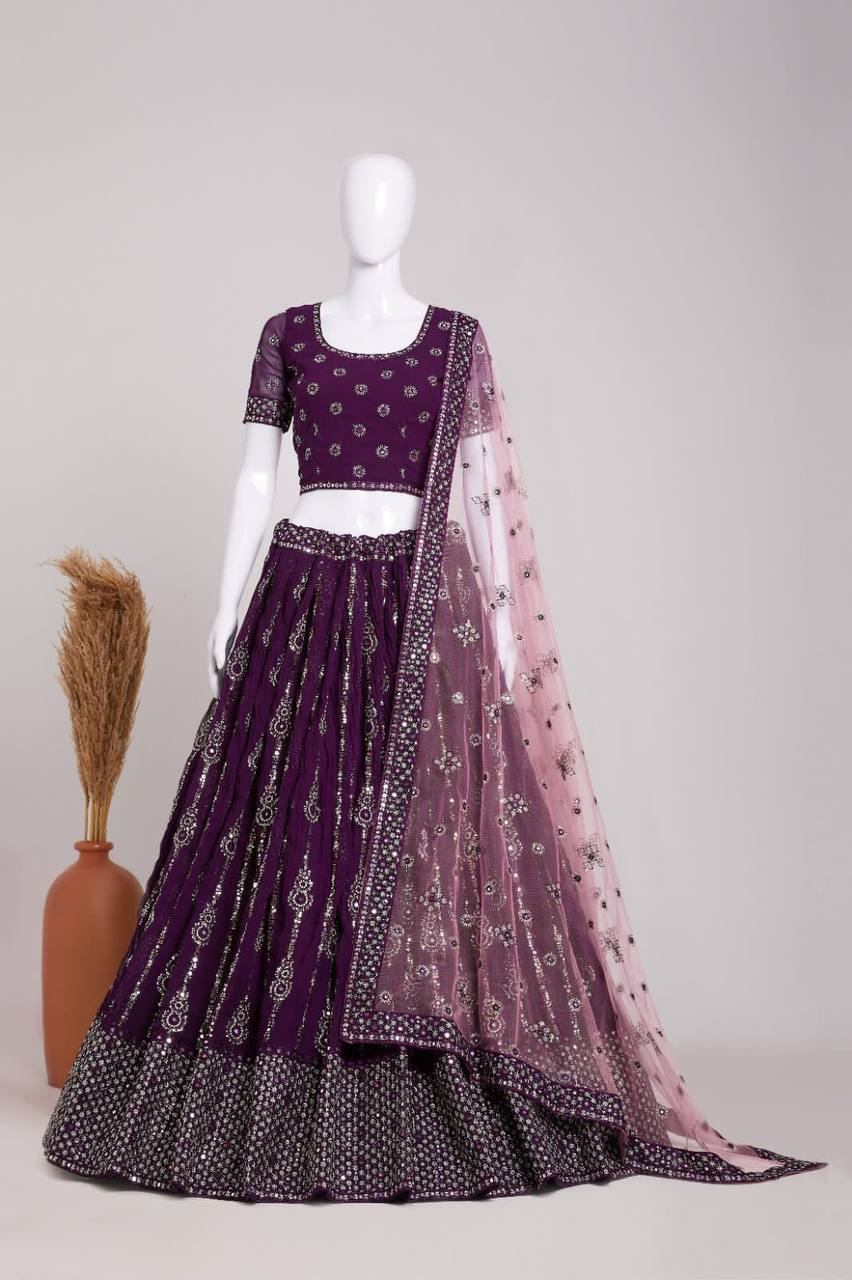 Heavy georgette embroidered lehengas