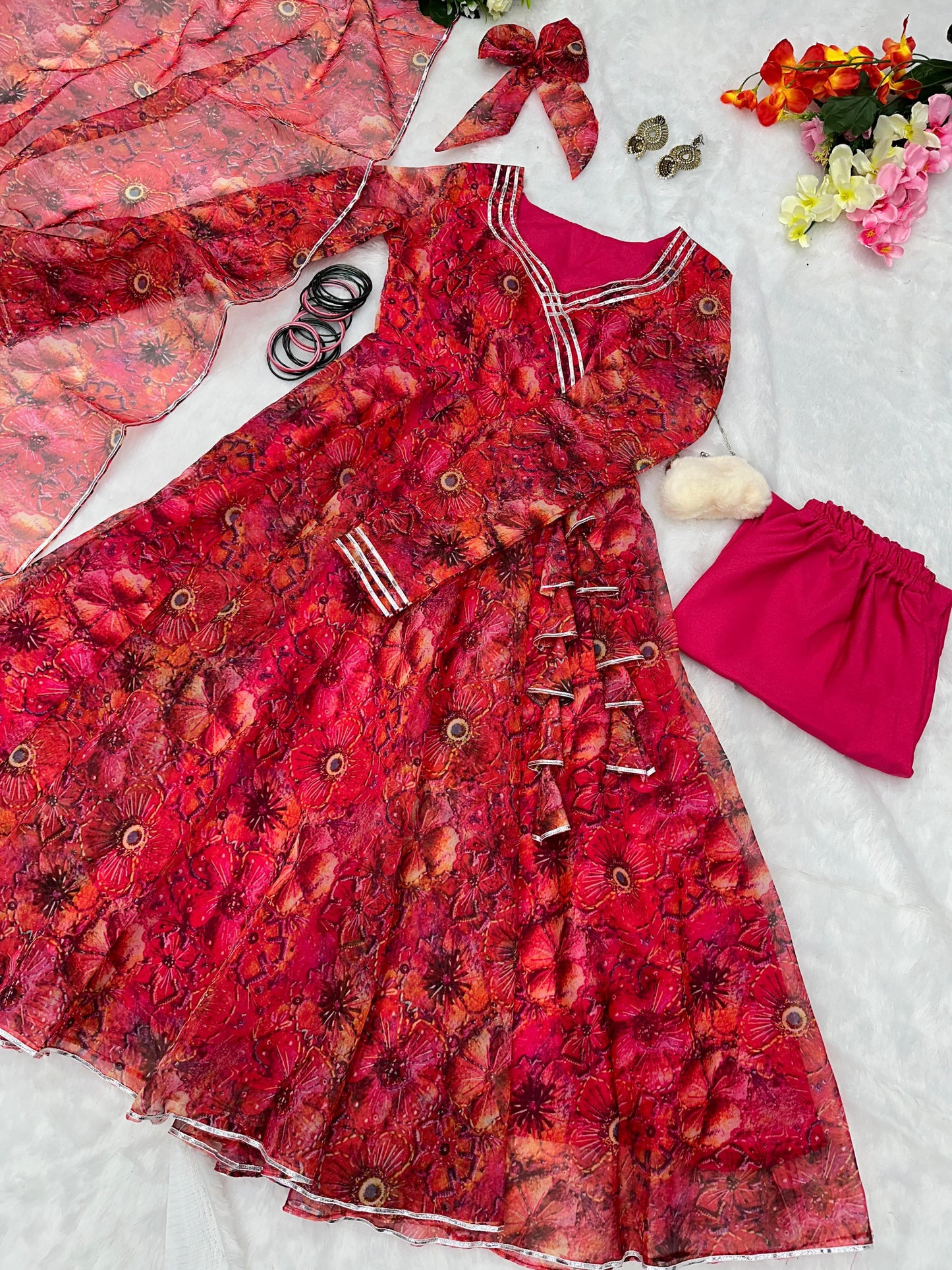 Soft Organza Floral Anarkali suit readymade