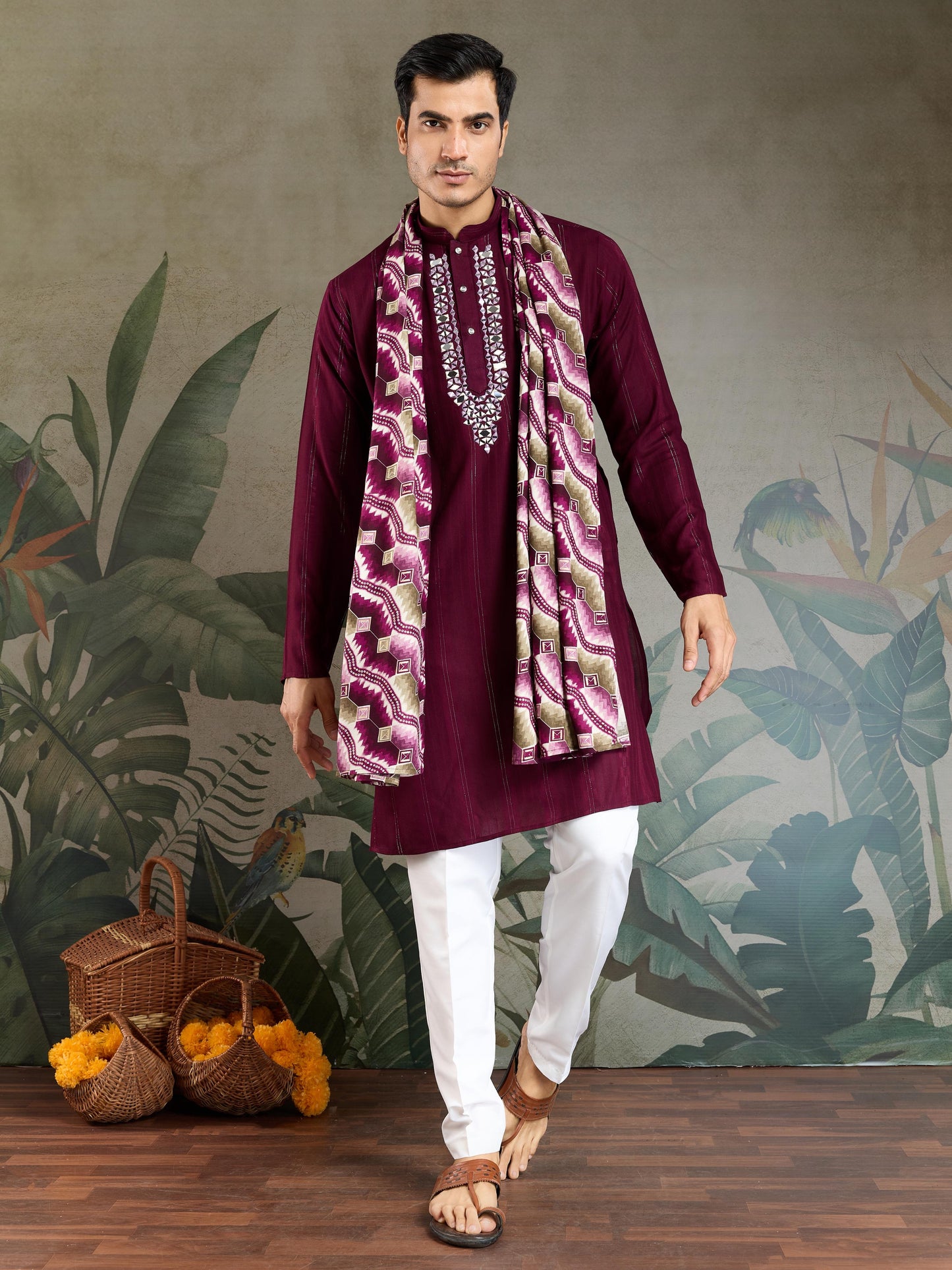 Ramjat - Premium Mens Silk kurta with Pajama and Printed Dupatta