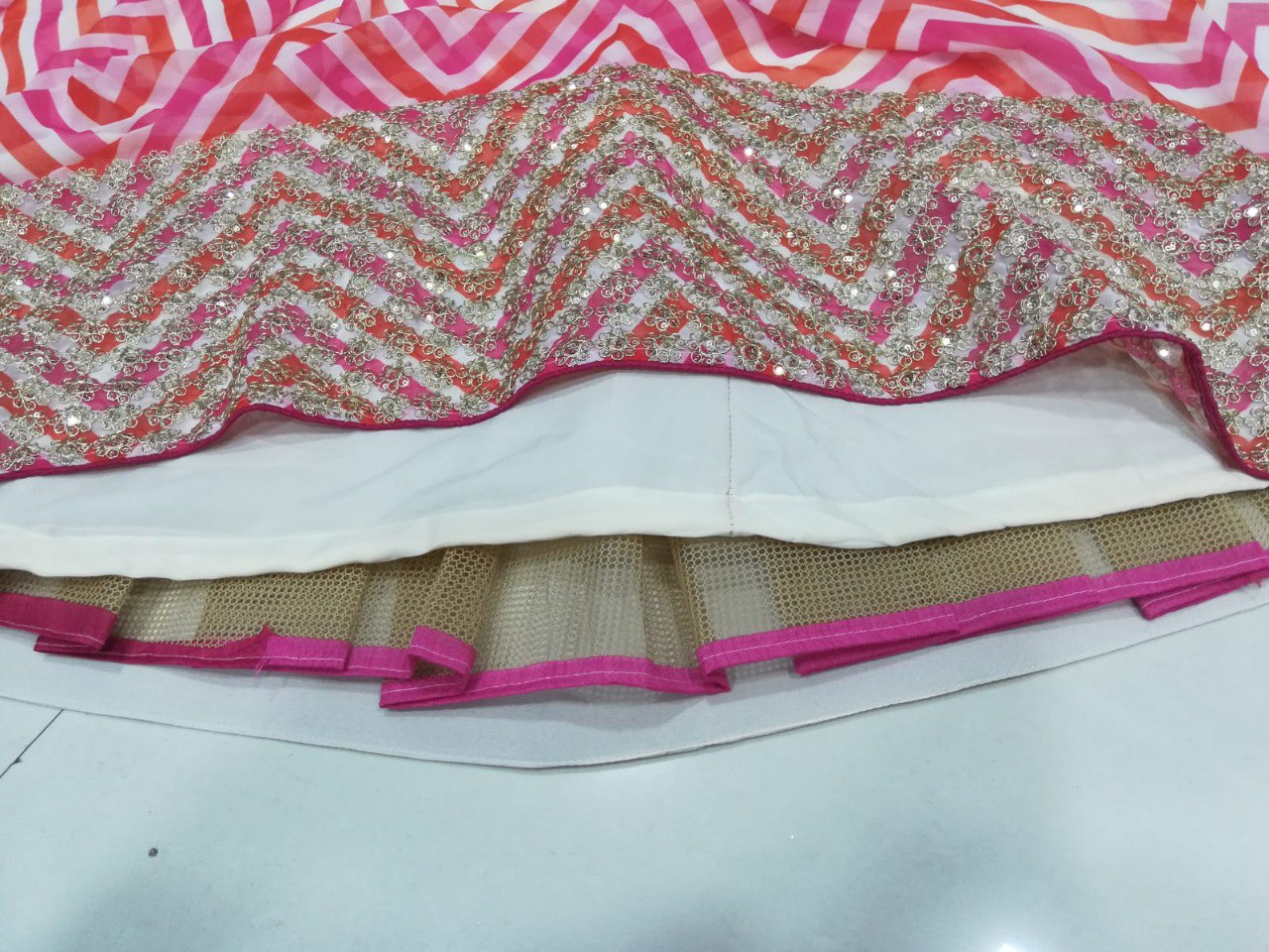 Multi Coloured Soft Georgette Fully Stitched Lehenga