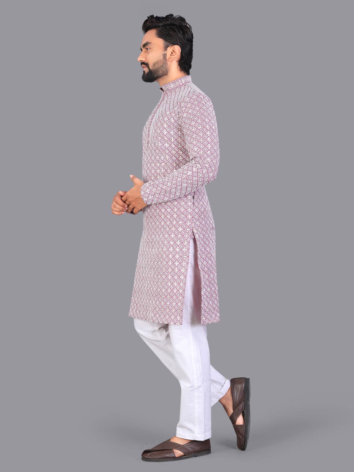 Utsav - Premium Lucknowi Work Rayon Cotton Men's Kurta with Pajama