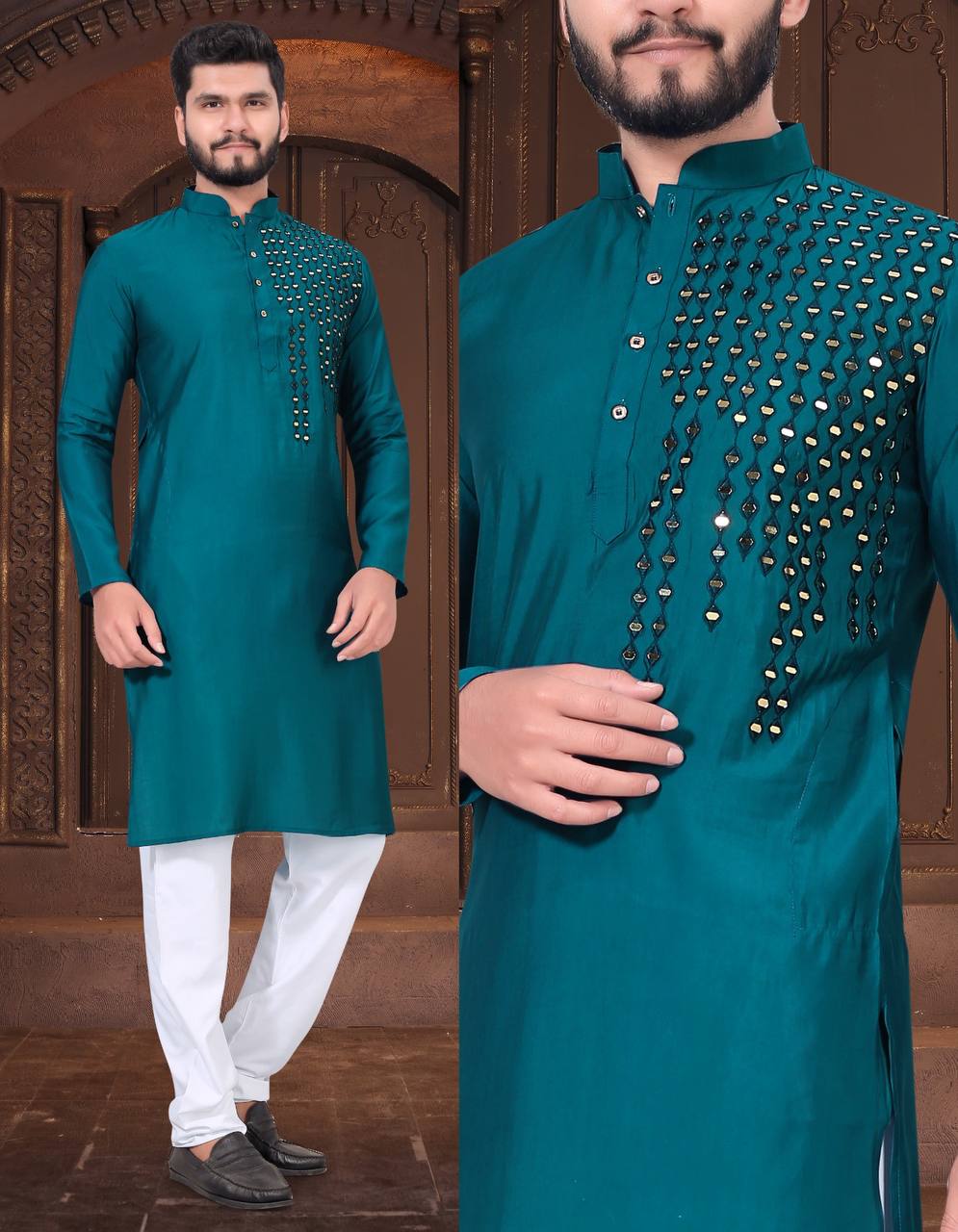 Off set mirror work kurta with pant