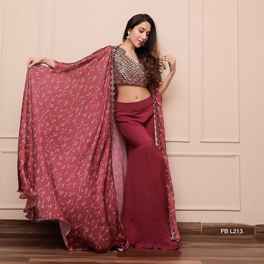 Satin silk Maroon fully stitched sharara set