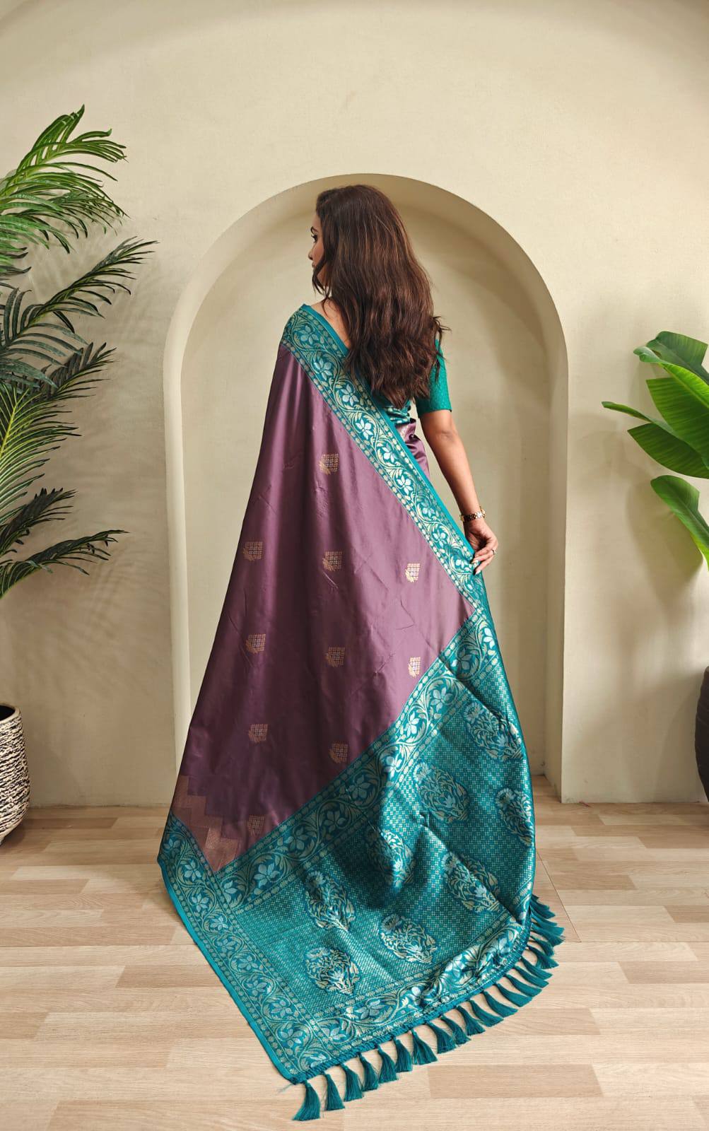 Priyanshi - Beautiful Dual Tone Soft Silk Saree with Zari Weaves with Stitched Blouse