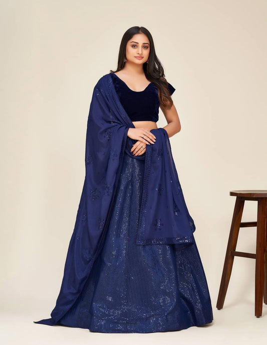 Navy blue sparkling fully stitched lehenga
