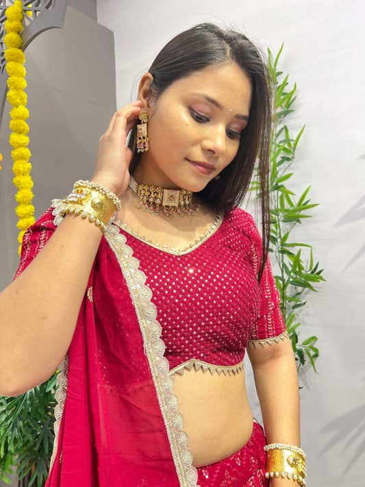 Beautiful Pink georgette fully stitched lehenga with blouse and dupatta