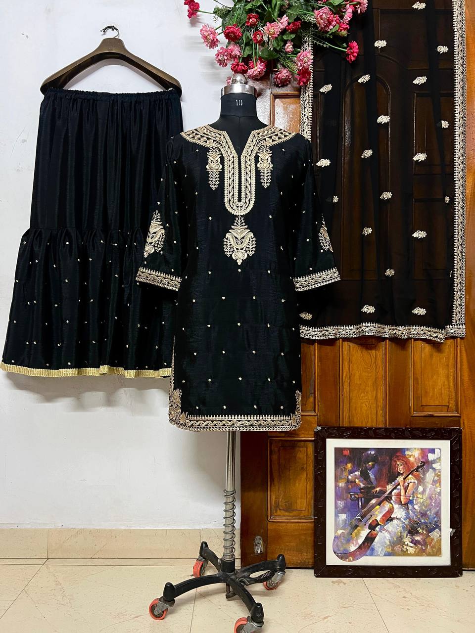 Black bollywood style sharara set fully stitched sizes