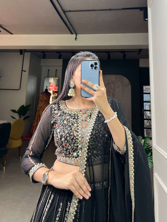 Black georgette premium lehenga