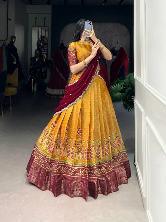 Navratri Silk Lehenga Choli with Patola Print and Work Dupatta Fully Stitched