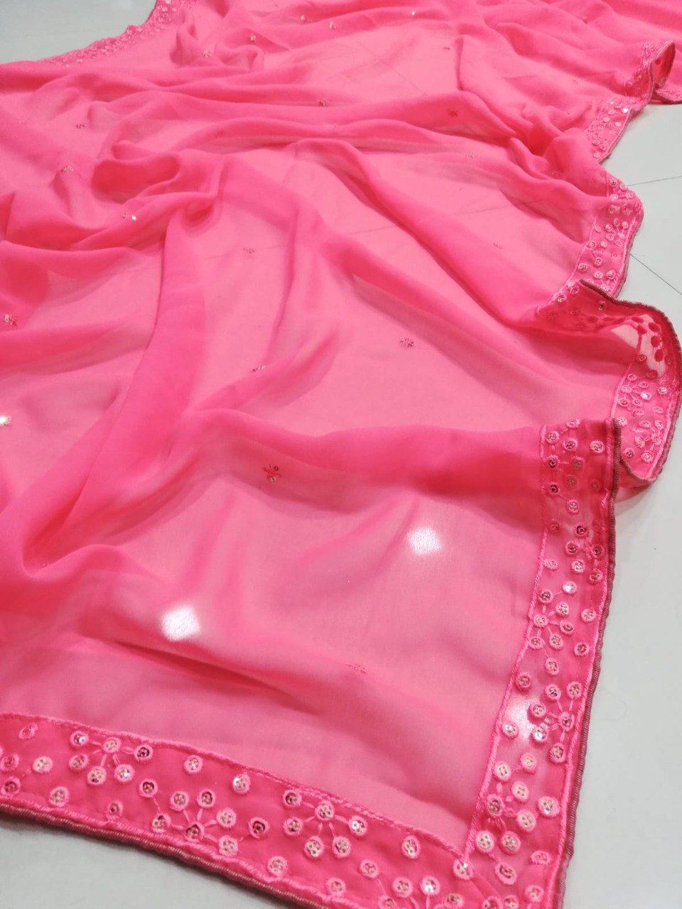 Light Pink Georgette fabric Beautiful Fully Stitched Lehenga