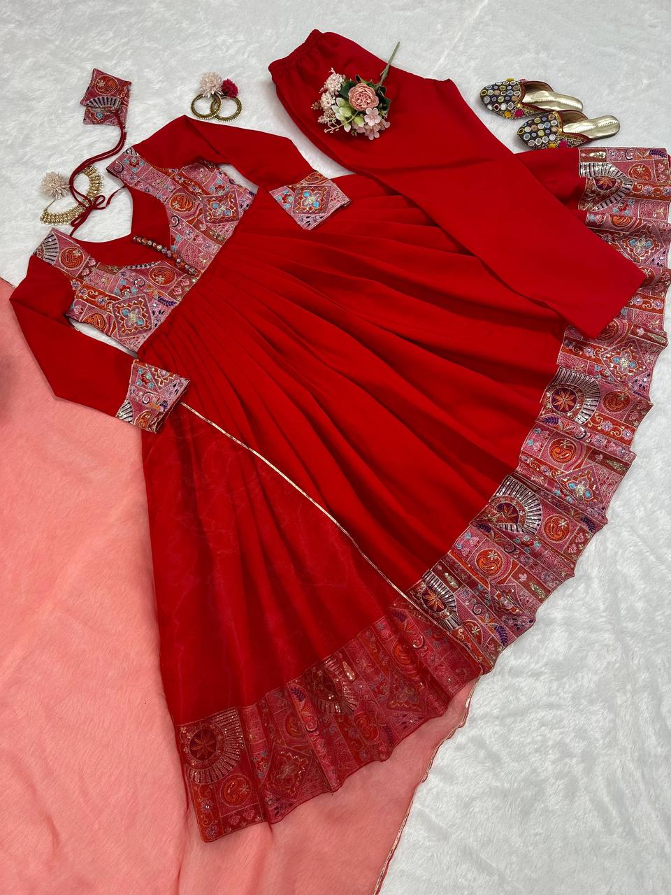 Red Anarkali silk readymade fully stitched