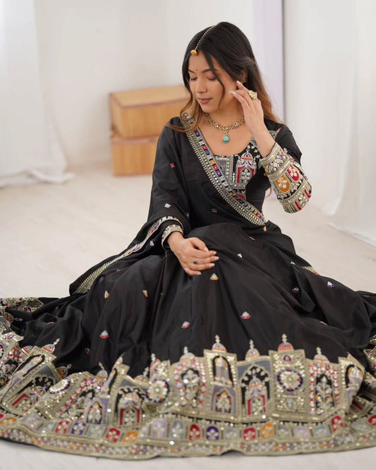 Navratri Special Vichitra Silk with Beautiful Embroidered Fully Stitched Lehenga