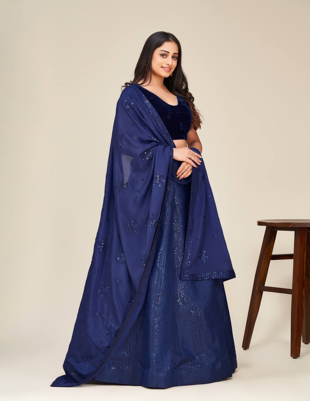 Navy blue sparkling fully stitched lehenga