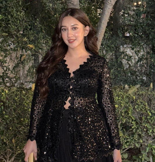 Unique Blazer Style Top with Lehenga Black sequins work fully stitched