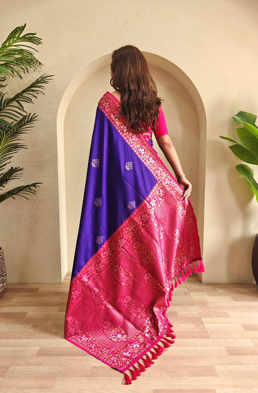 Priyanshi - Beautiful Dual Tone Soft Silk Saree with Zari Weaves with Stitched Blouse