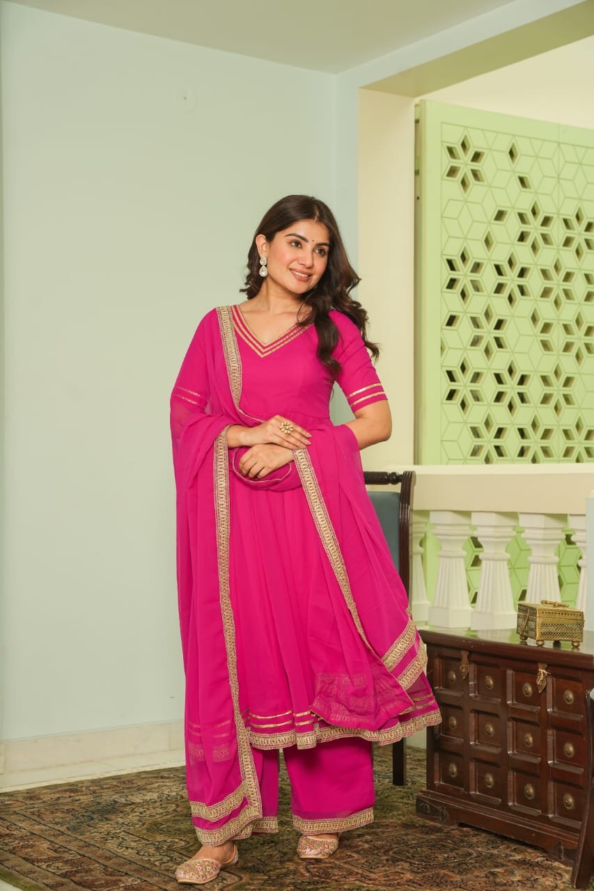 Beautiful Rani Pink Soft Georgette Anarkali Suit Fully Stitched