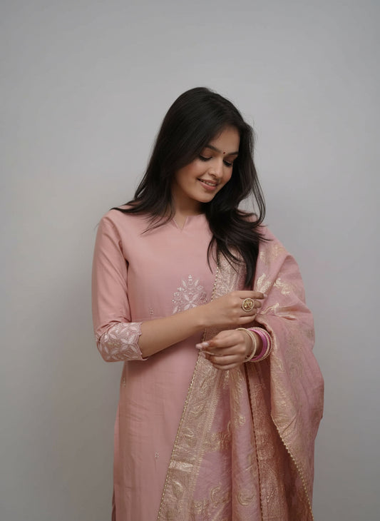 Onion colour Chanderi Cotton Elegant Kurti Pair for all occasions