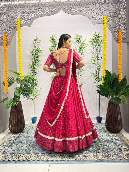 Beautiful Pink georgette fully stitched lehenga with blouse and dupatta