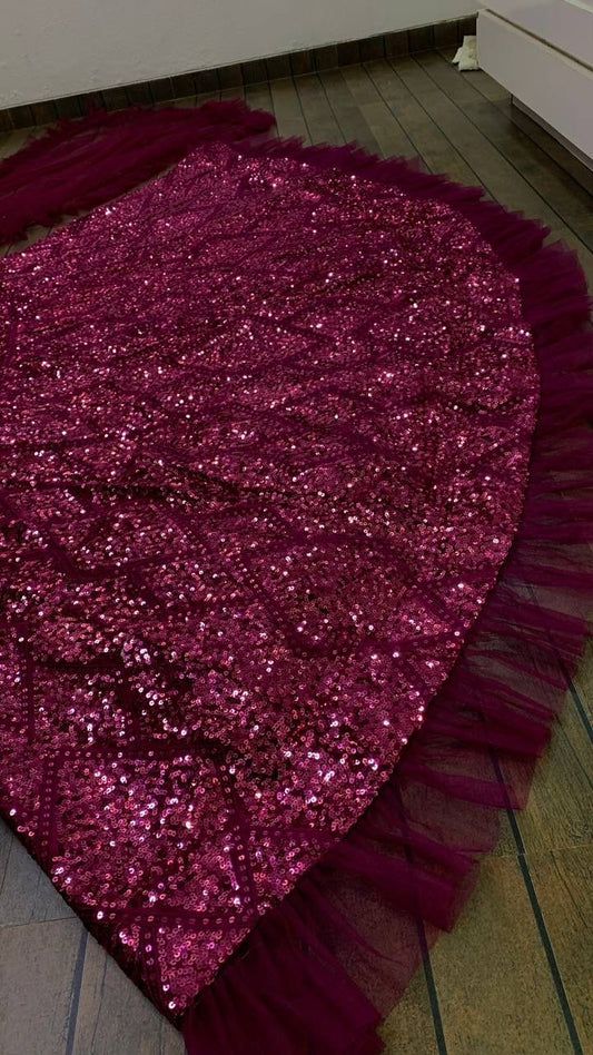 Premium Magenta Full Sequins Work Velvet Lehenga Fully Stitched