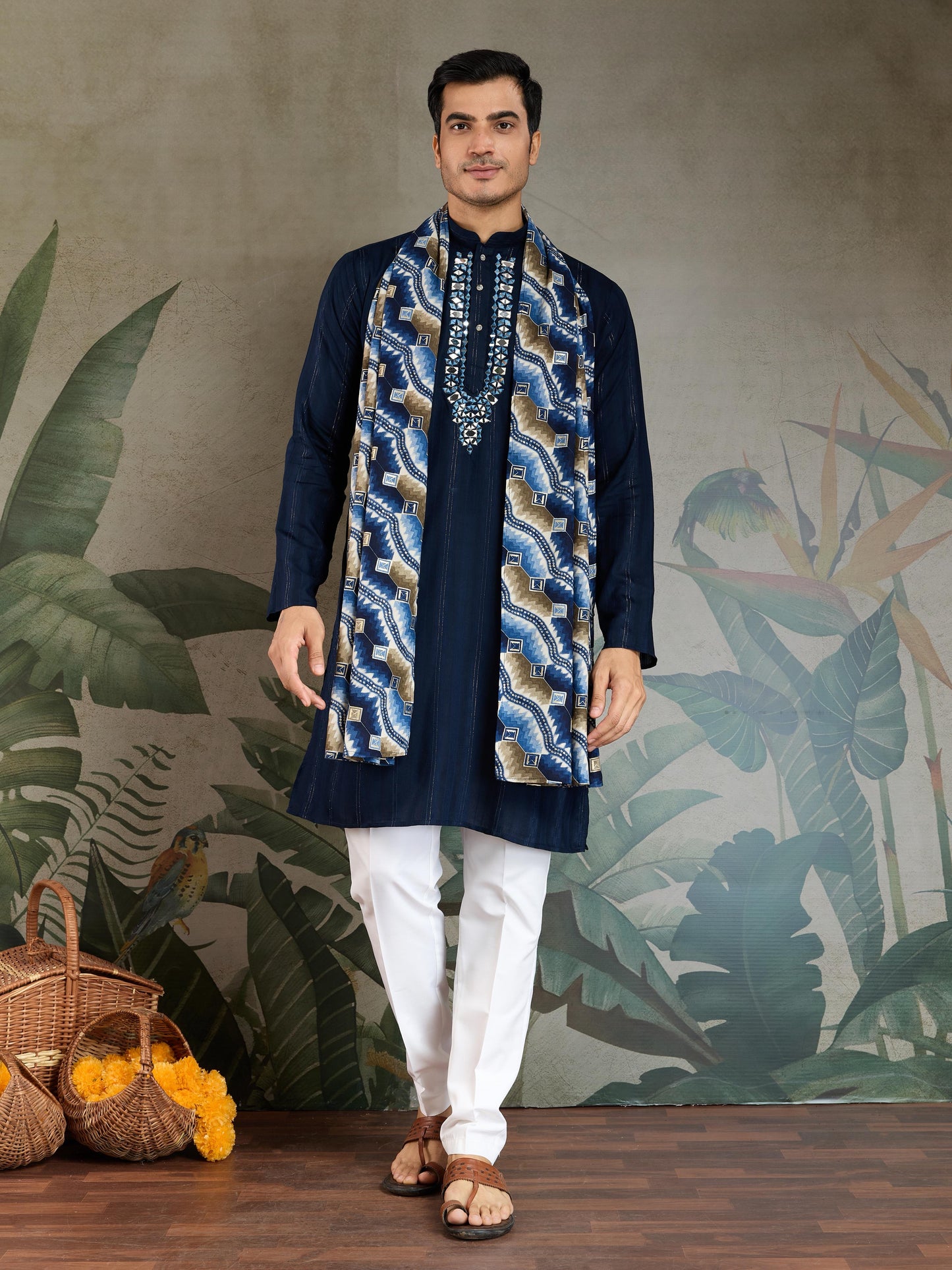 Ramjat - Premium Mens Silk kurta with Pajama and Printed Dupatta